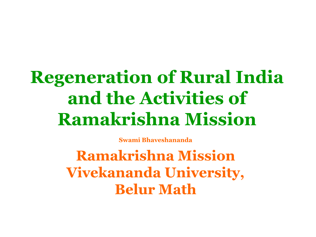 Swamiji's Vision on Regeneration of Rural India