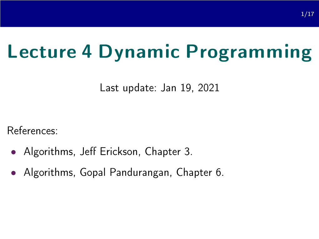 Lecture 4 Dynamic Programming