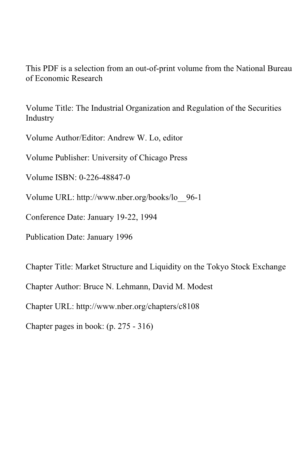 Market Structure and Liquidity on the Tokyo Stock Exchange