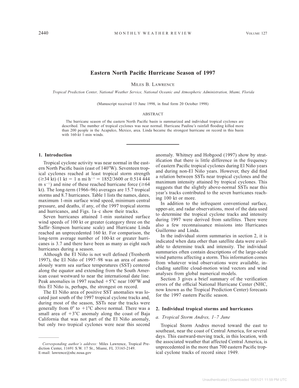 Eastern North Pacific Hurricane Season of 1997