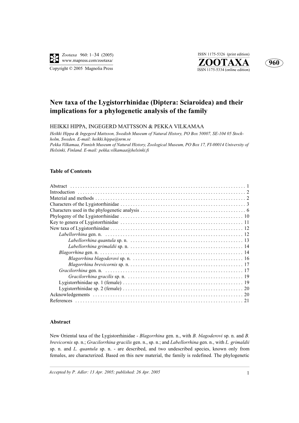 Zootaxa, Diptera, Sciaroidea, Lygistorrhinidae