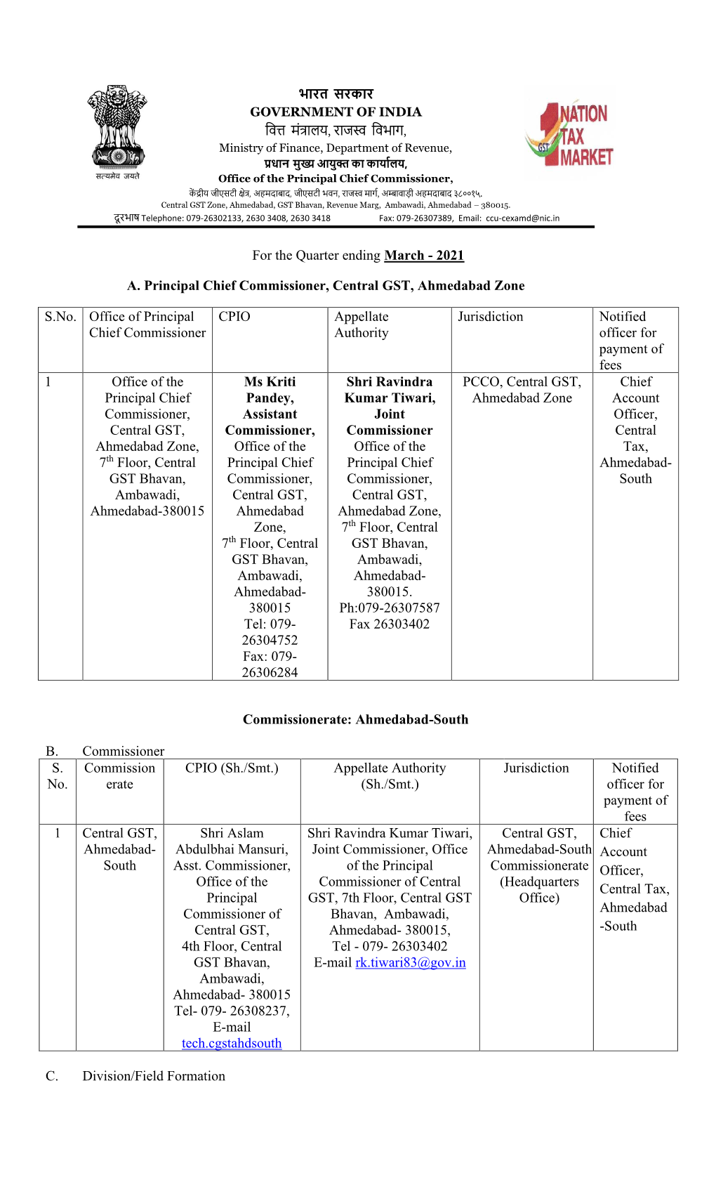 2021 A. Principal Chief Commissioner, Central GST, Ahmedabad Zone S