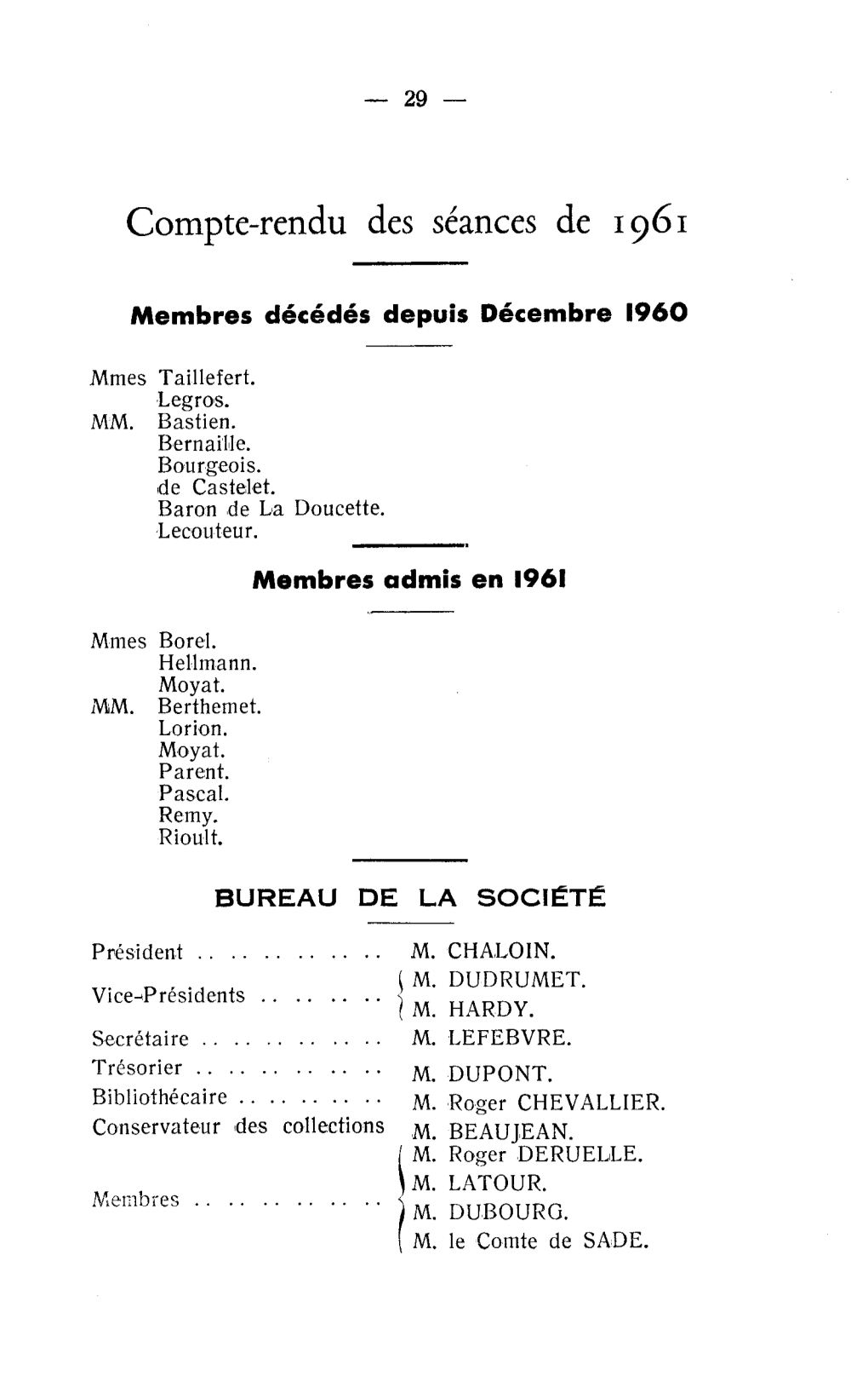 Compte-Rendu Des Séances De 1961