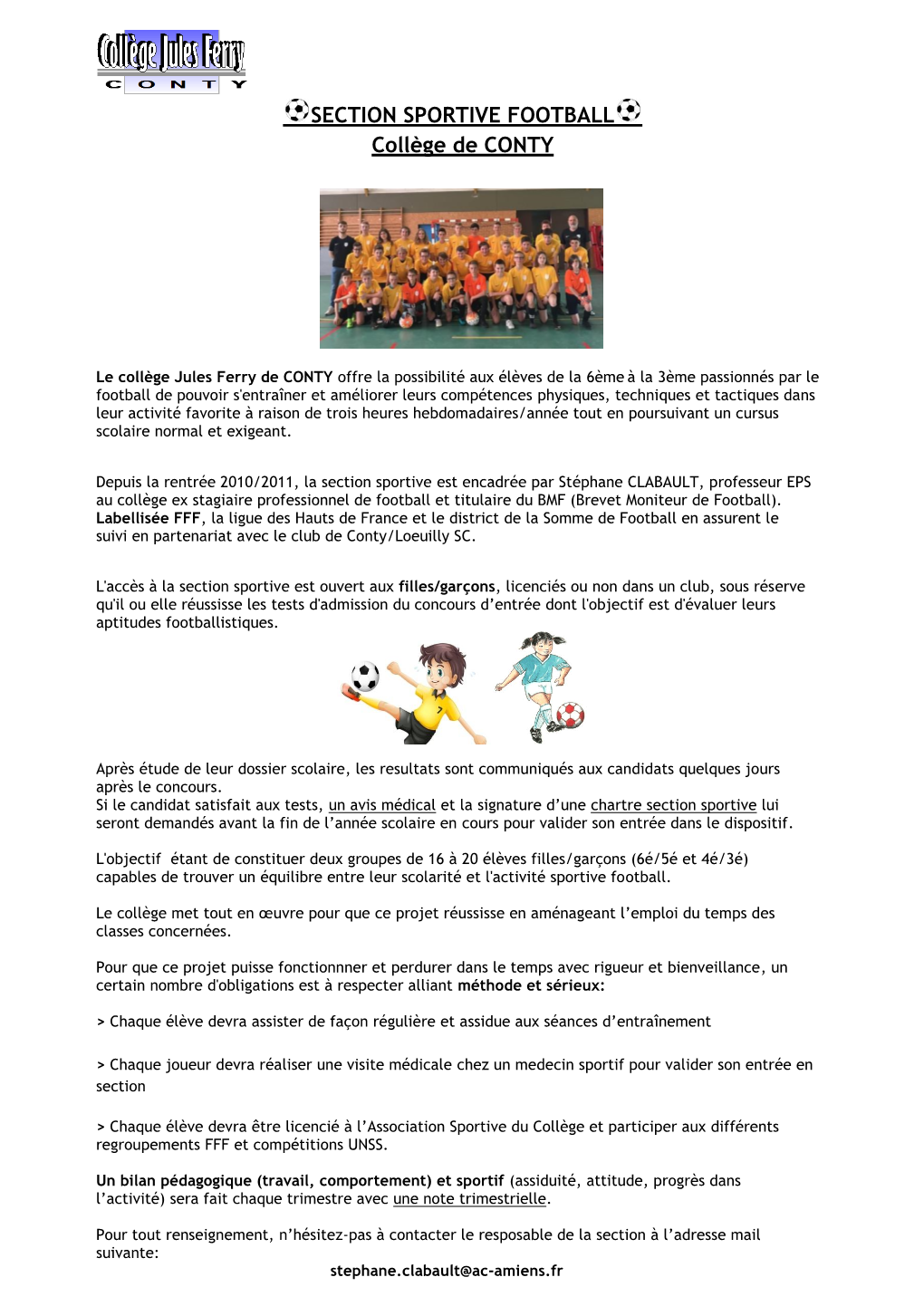 SECTION SPORTIVE FOOTBALL Collège De CONTY