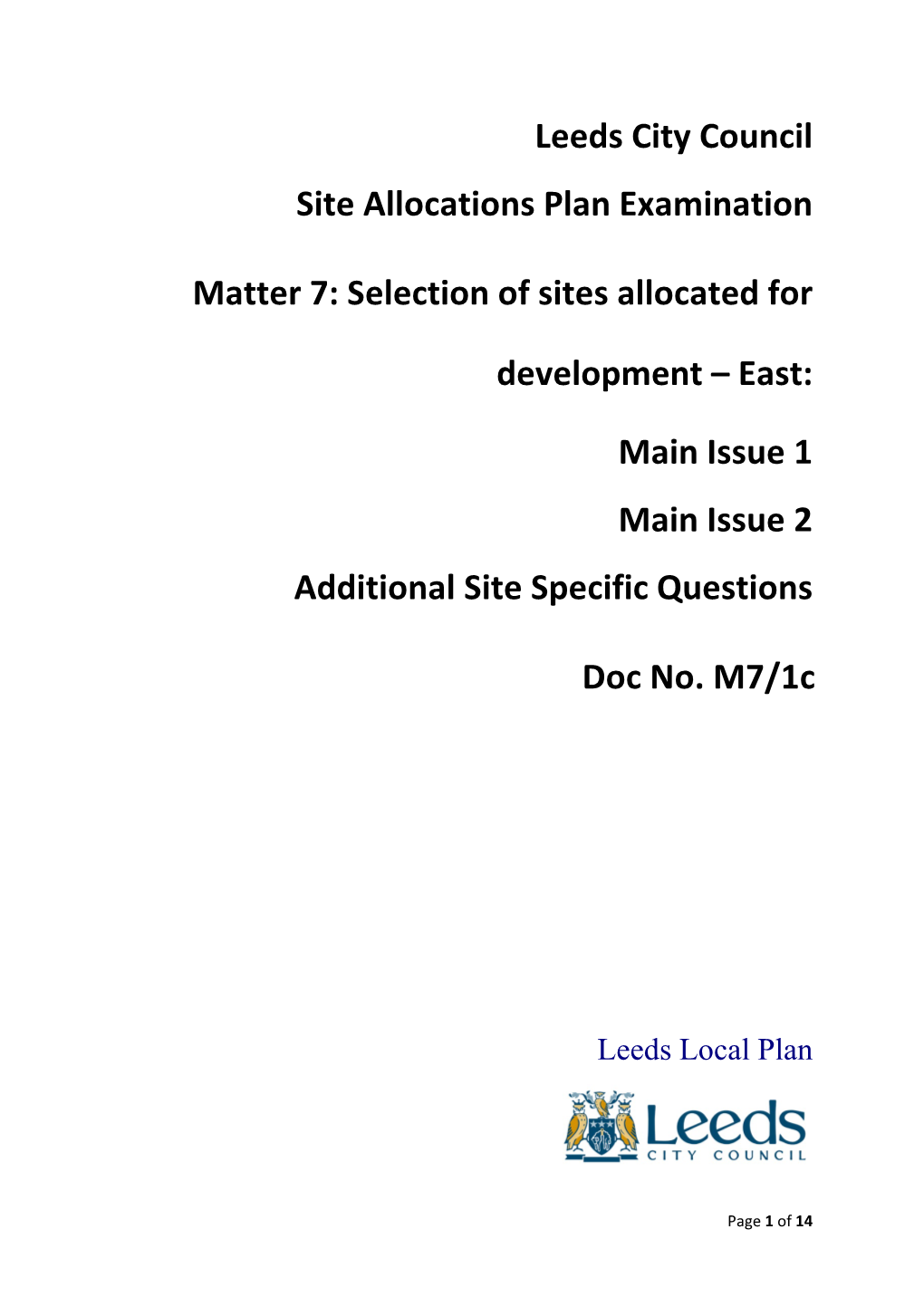 Leeds City Council Site Allocations Plan Examination Matter 7