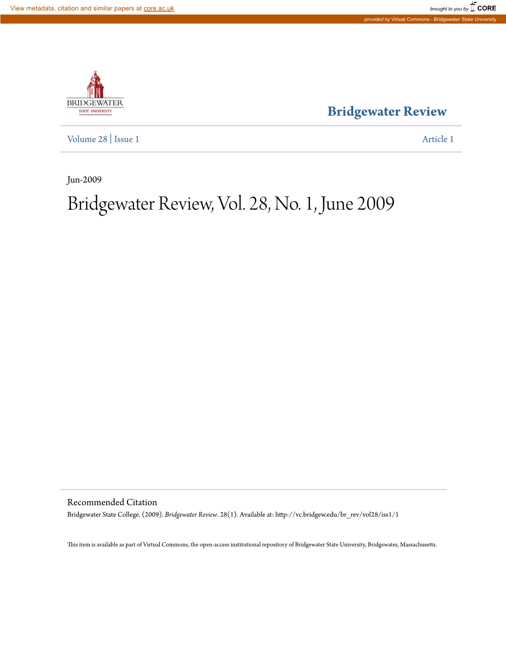Bridgewater Review, Vol. 28, No. 1, June 2009