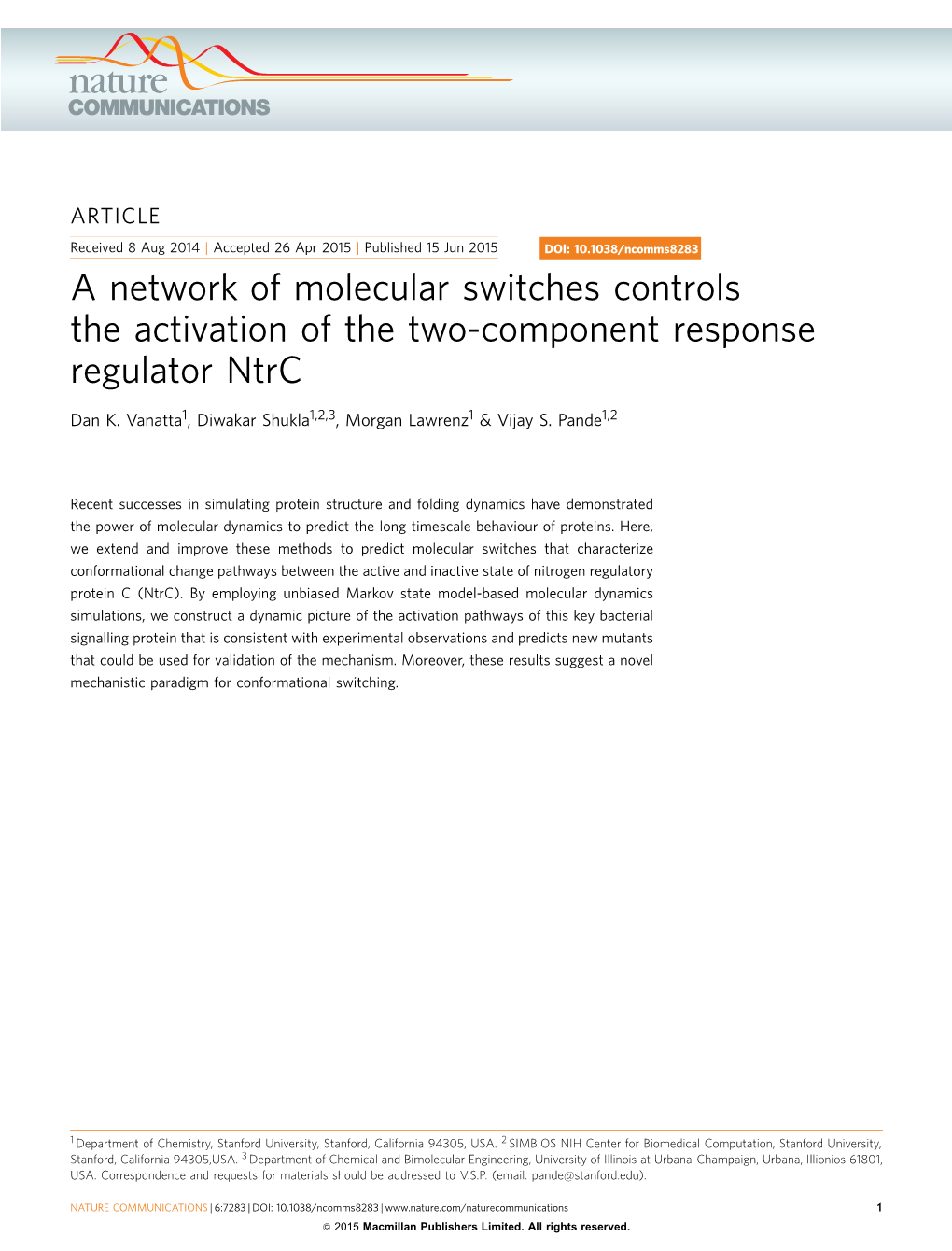 A Network of Molecular Switches Controls the Activation of the Two-Component Response Regulator Ntrc