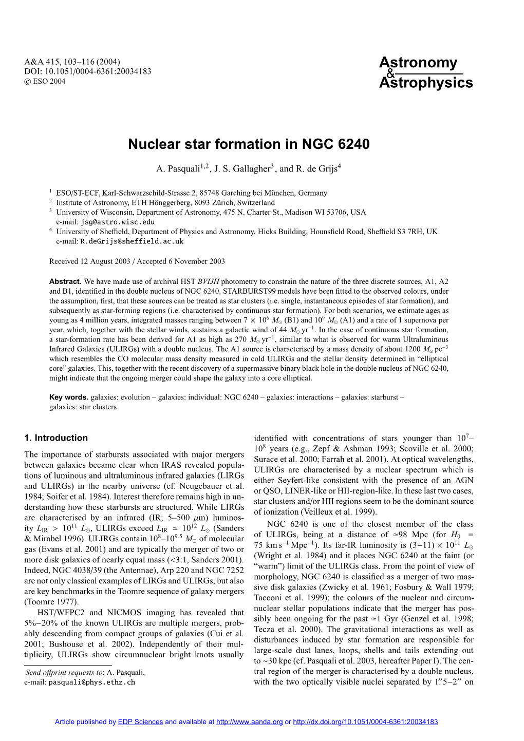 Nuclear Star Formation in NGC 6240