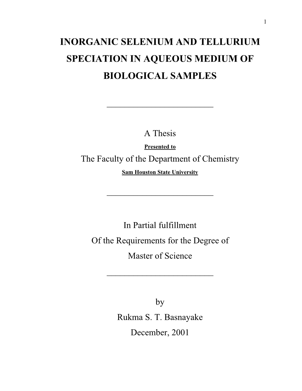 Inorganic Selenium and Tellurium Speciation in Aqueous Medium of Biological Samples