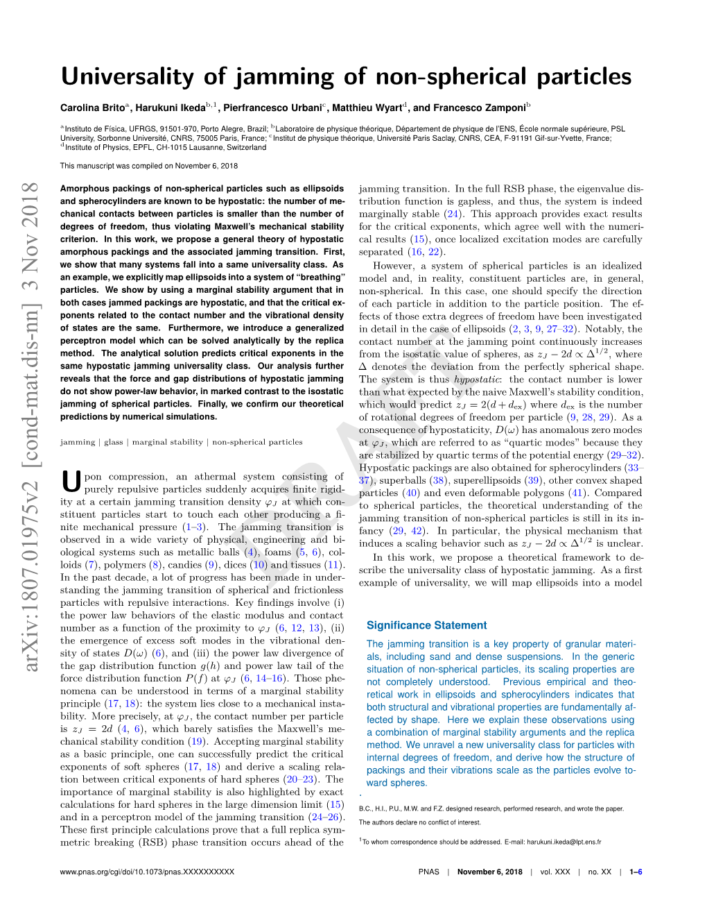 Universality of Jamming of Non-Spherical Particles