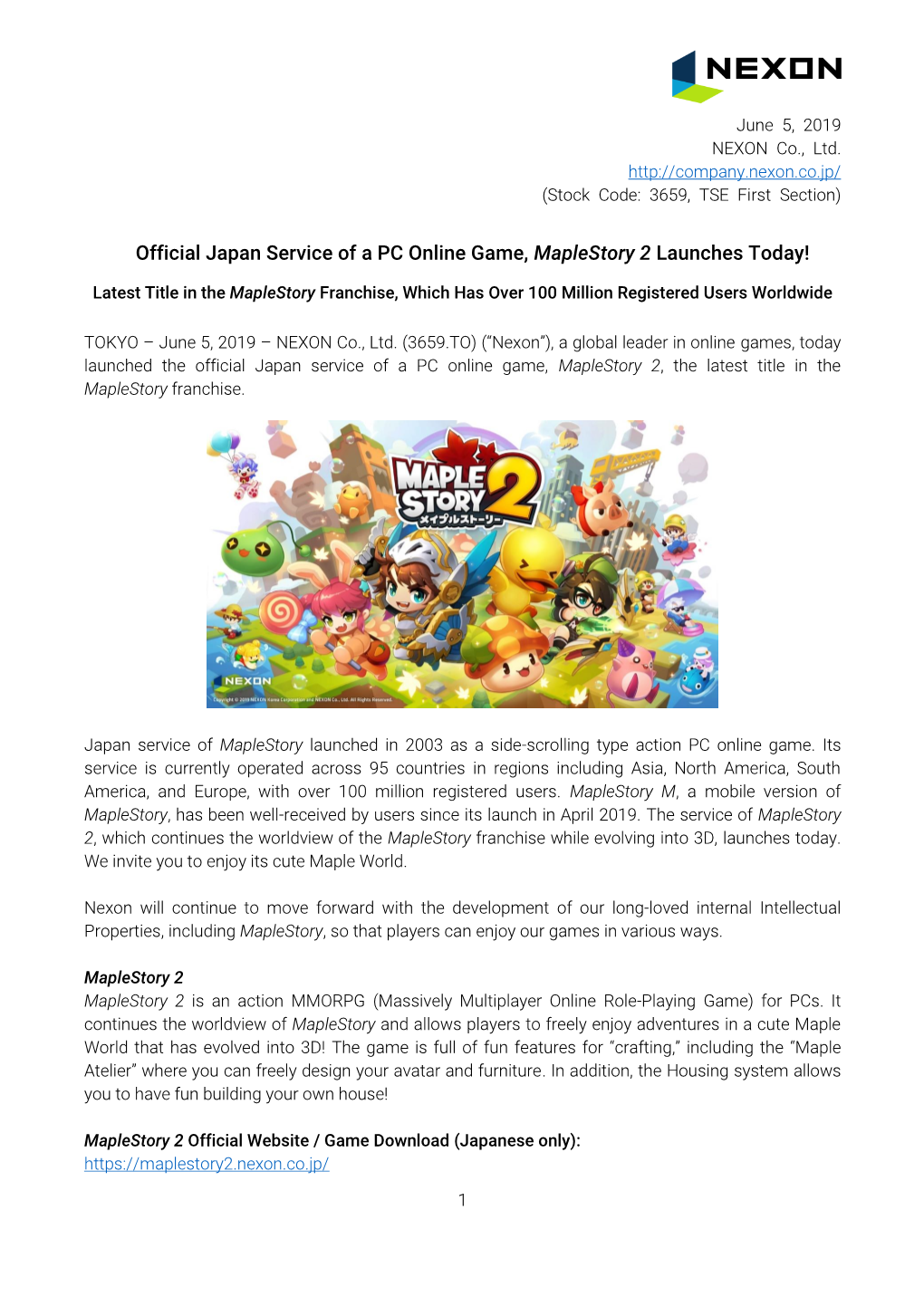 Official Japan Service of a PC Online Game, Maplestory 2 Launches Today!