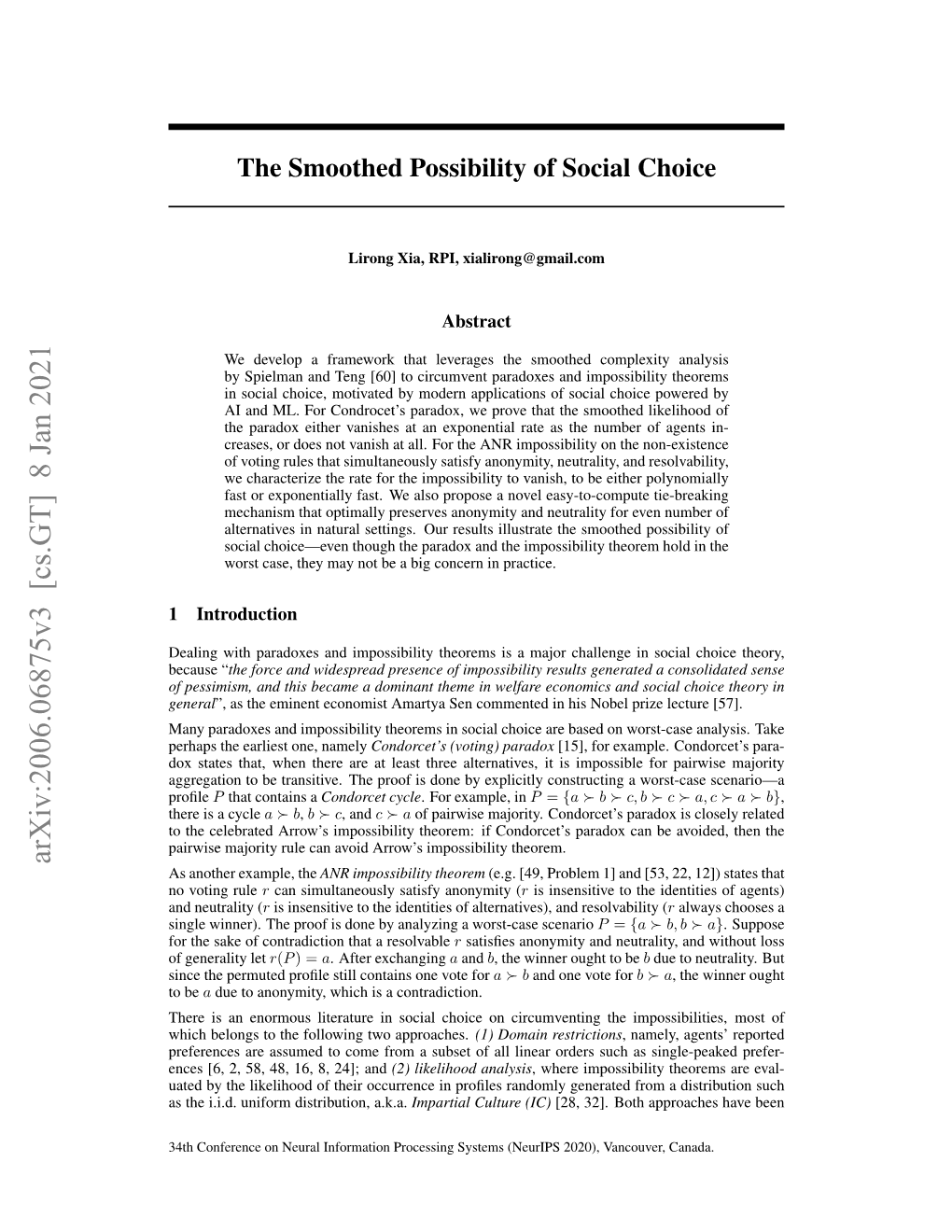 The Smoothed Possibility of Social Choice