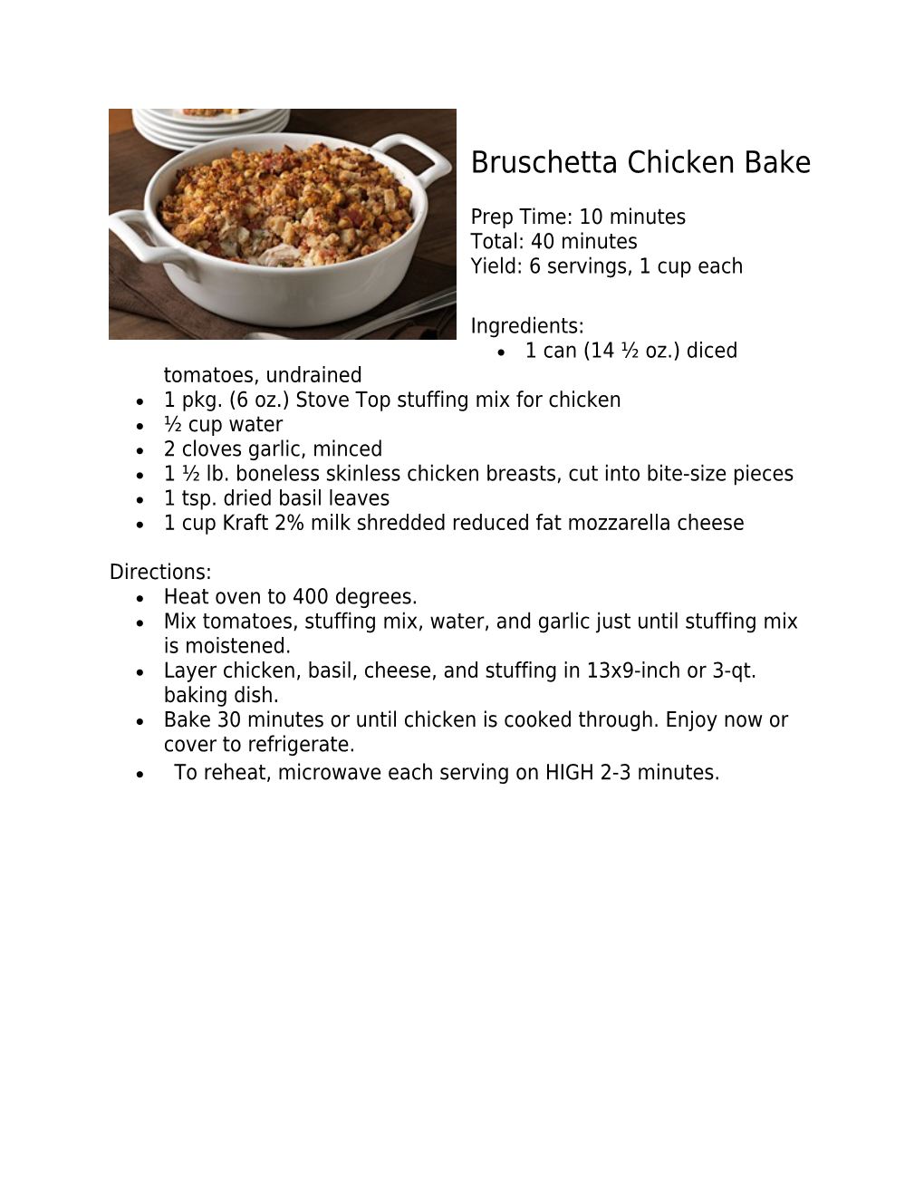 Bruschetta Chicken Bake