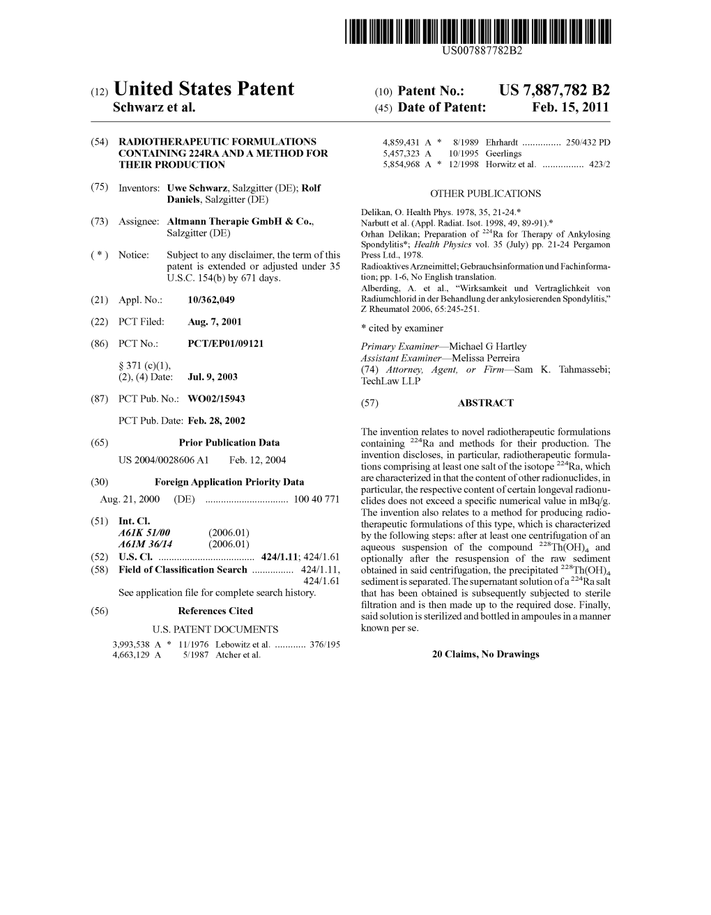 (12) United States Patent (10) Patent N0.: US 7,887,782 B2 Schwarz Et A]