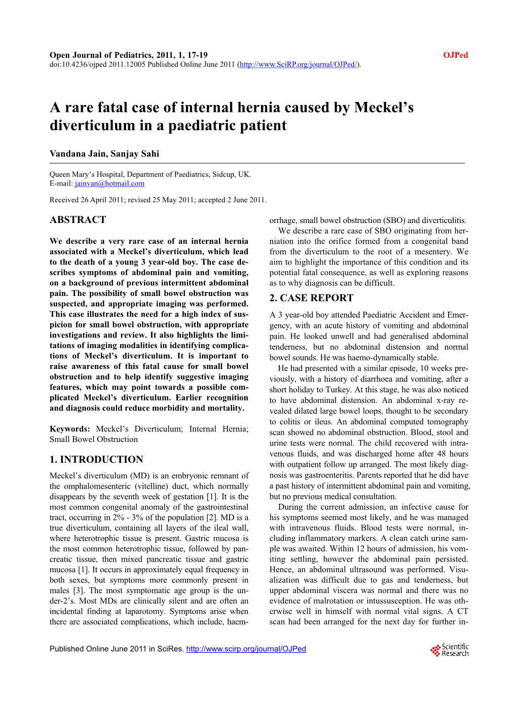 A Rare Fatal Case of Internal Hernia Caused by Meckel's Diverticulum In