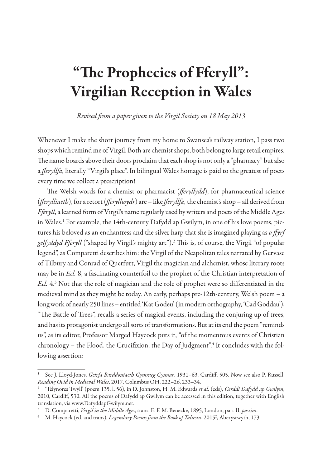 “The Prophecies of Fferyll”: Virgilian Reception in Wales