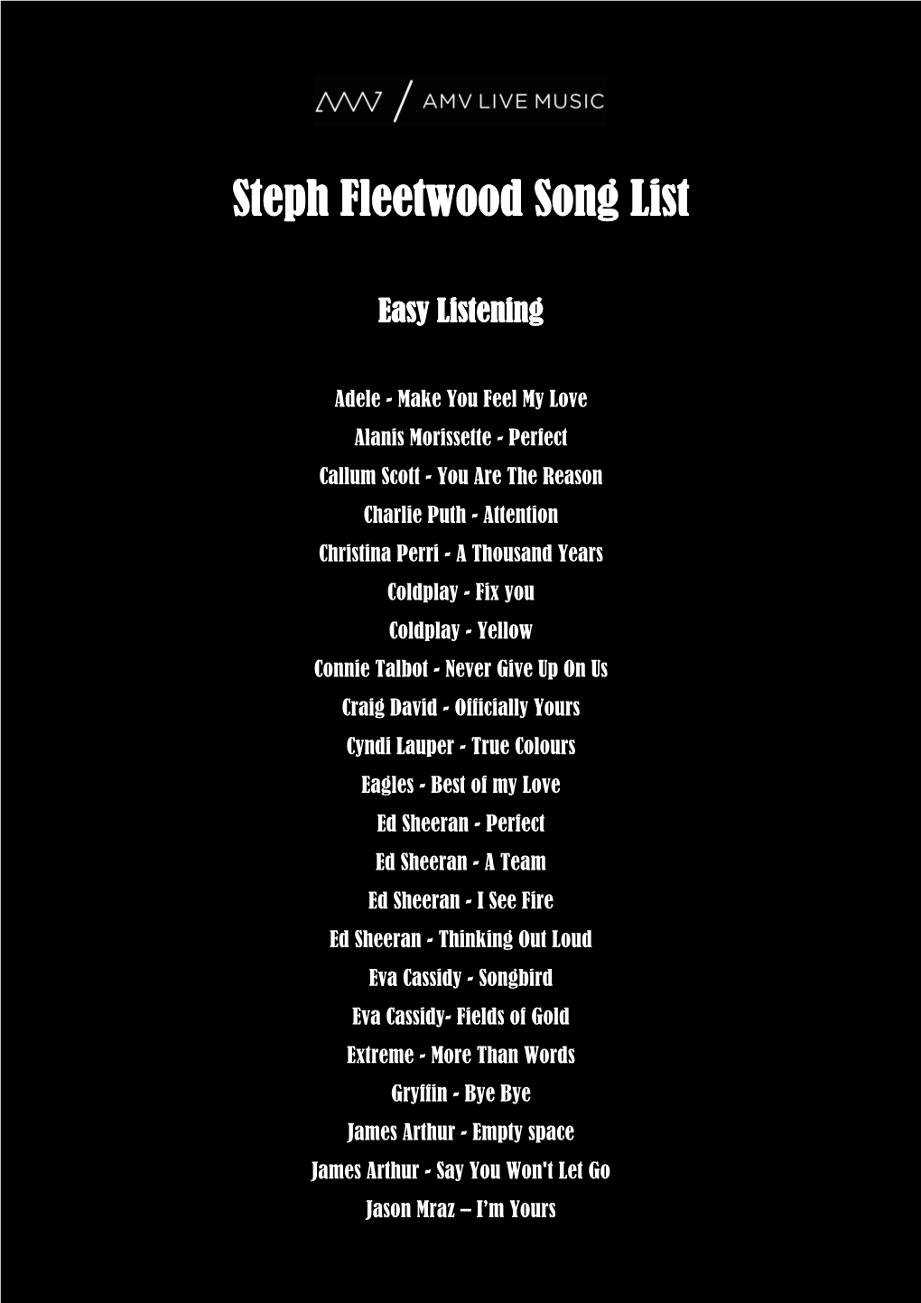 Steph Fleetwood Song List