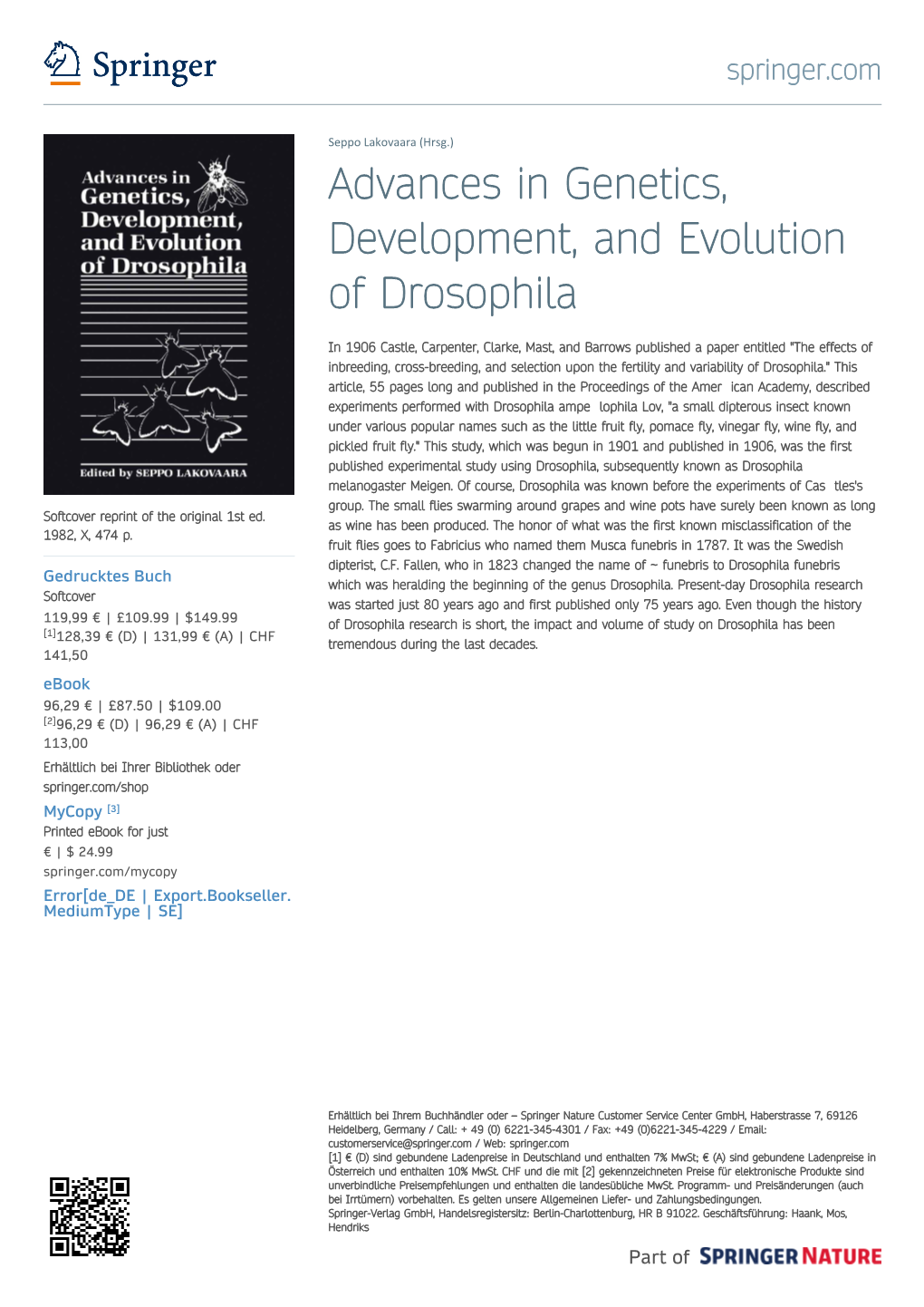 Advances in Genetics, Development, and Evolution of Drosophila