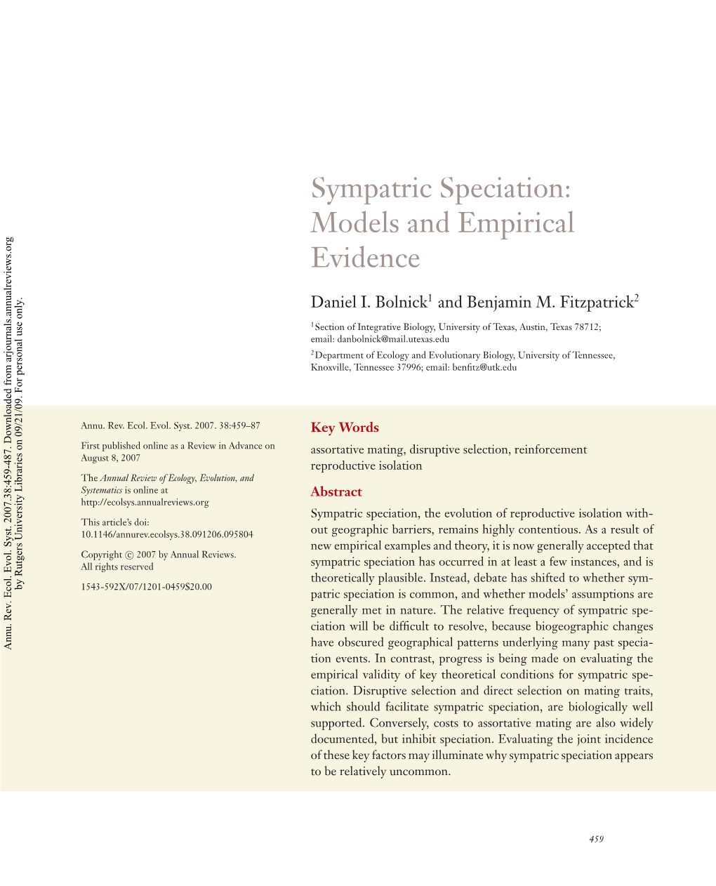 Sympatric Speciation: Models and Empirical Evidence