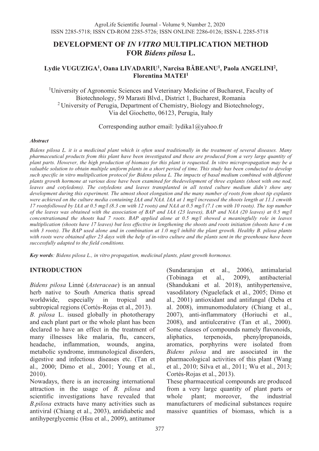 Development of in Vitro Multiplication Method For