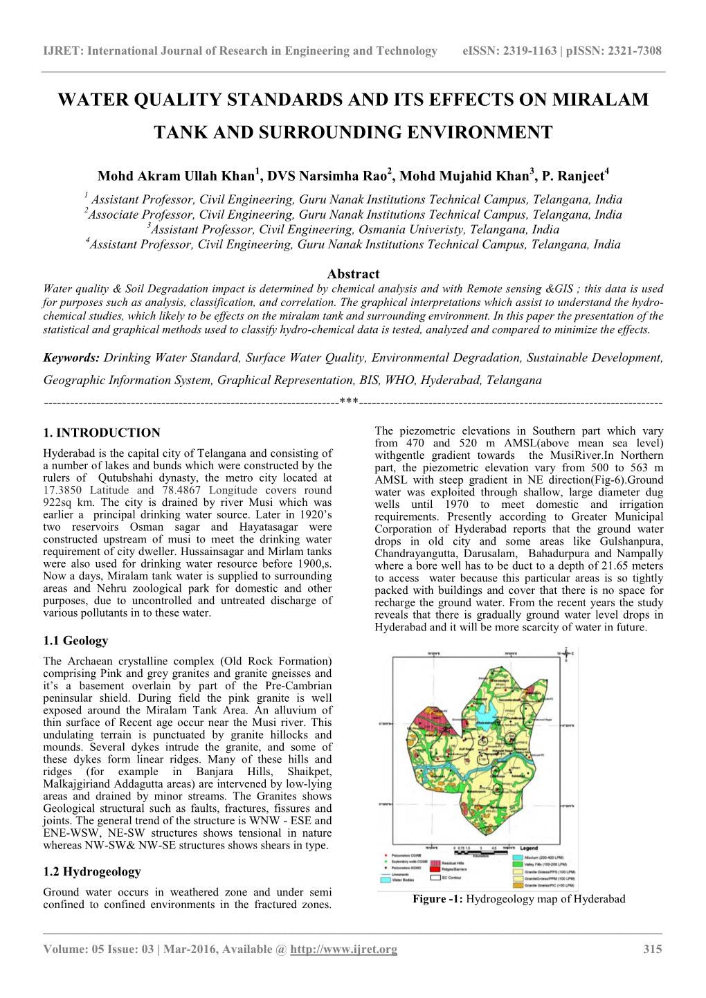 Water Quality Standards and Its Effects on Miralam Tank and Surrounding Environment