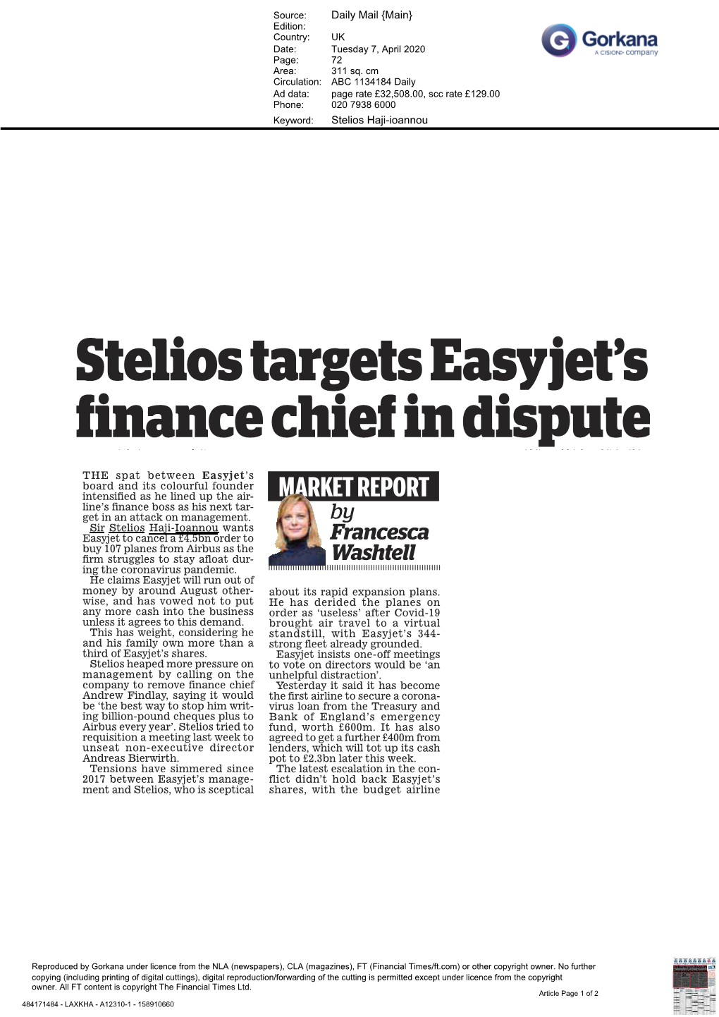 Stelios Targets Easyjet's Finance Chief in Dispute