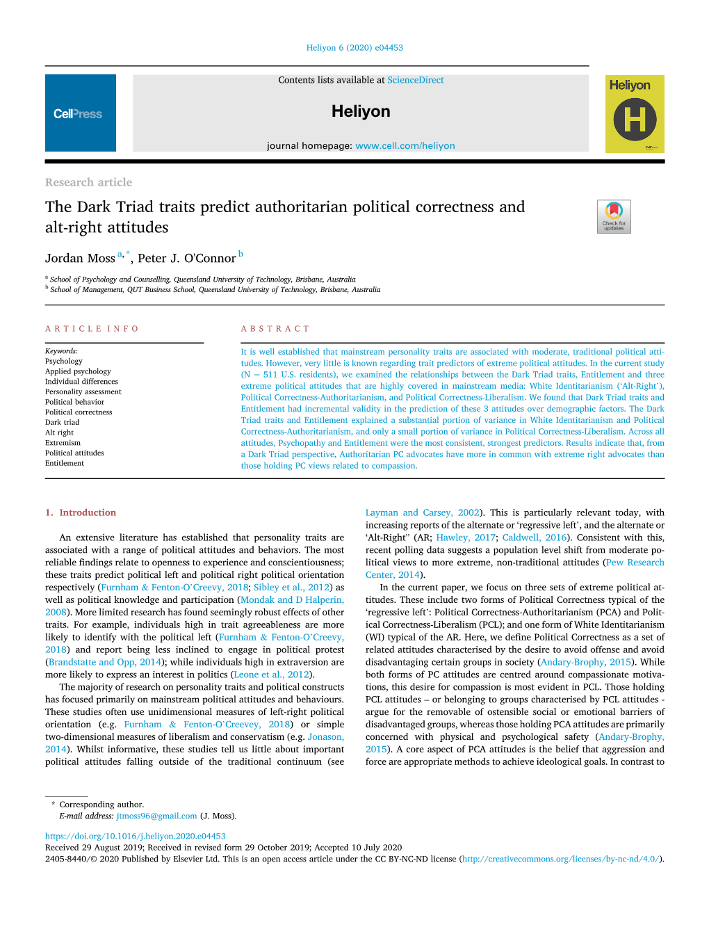 The Dark Triad Traits Predict Authoritarian Political Correctness and Alt-Right Attitudes