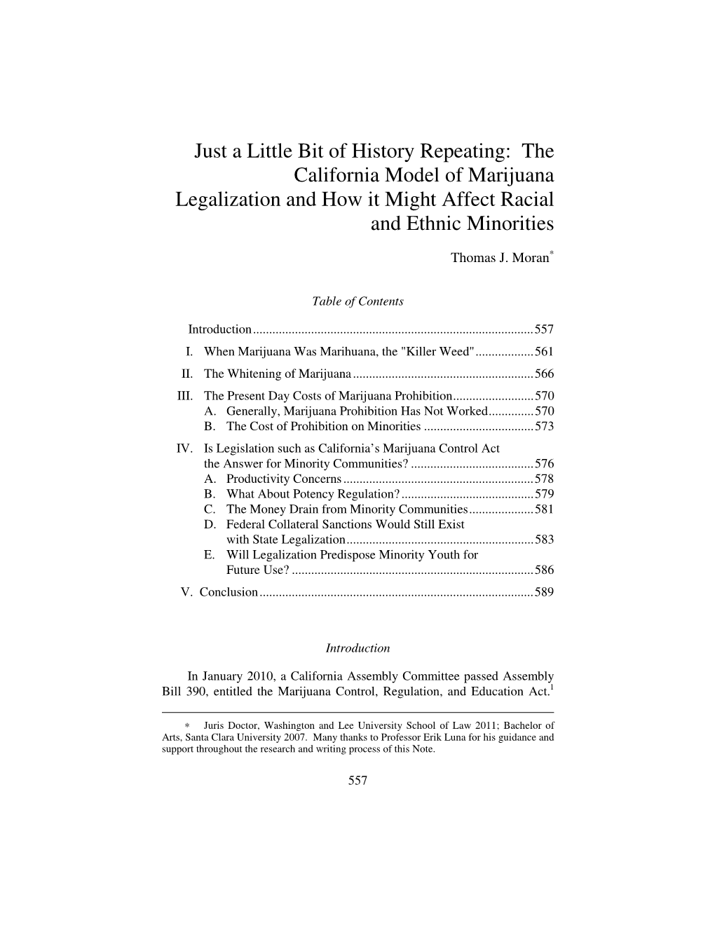 Just a Little Bit of History Repeating: the California Model of Marijuana Legalization and How It Might Affect Racial and Ethnic Minorities