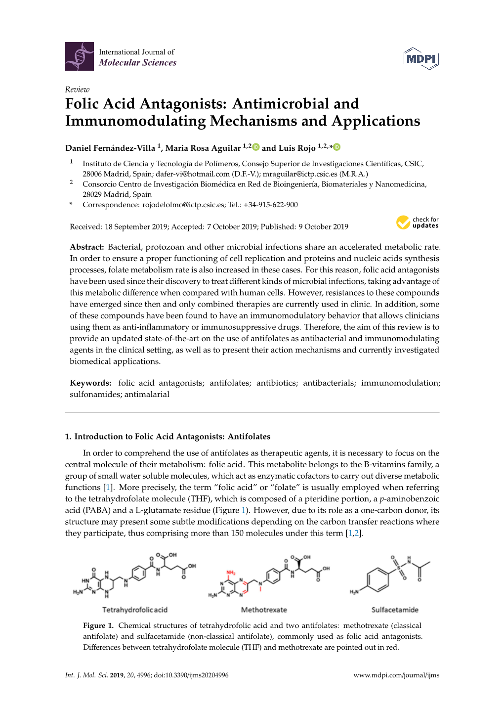 Folic Acid Antagonists: Antimicrobial and Immunomodulating Mechanisms and Applications