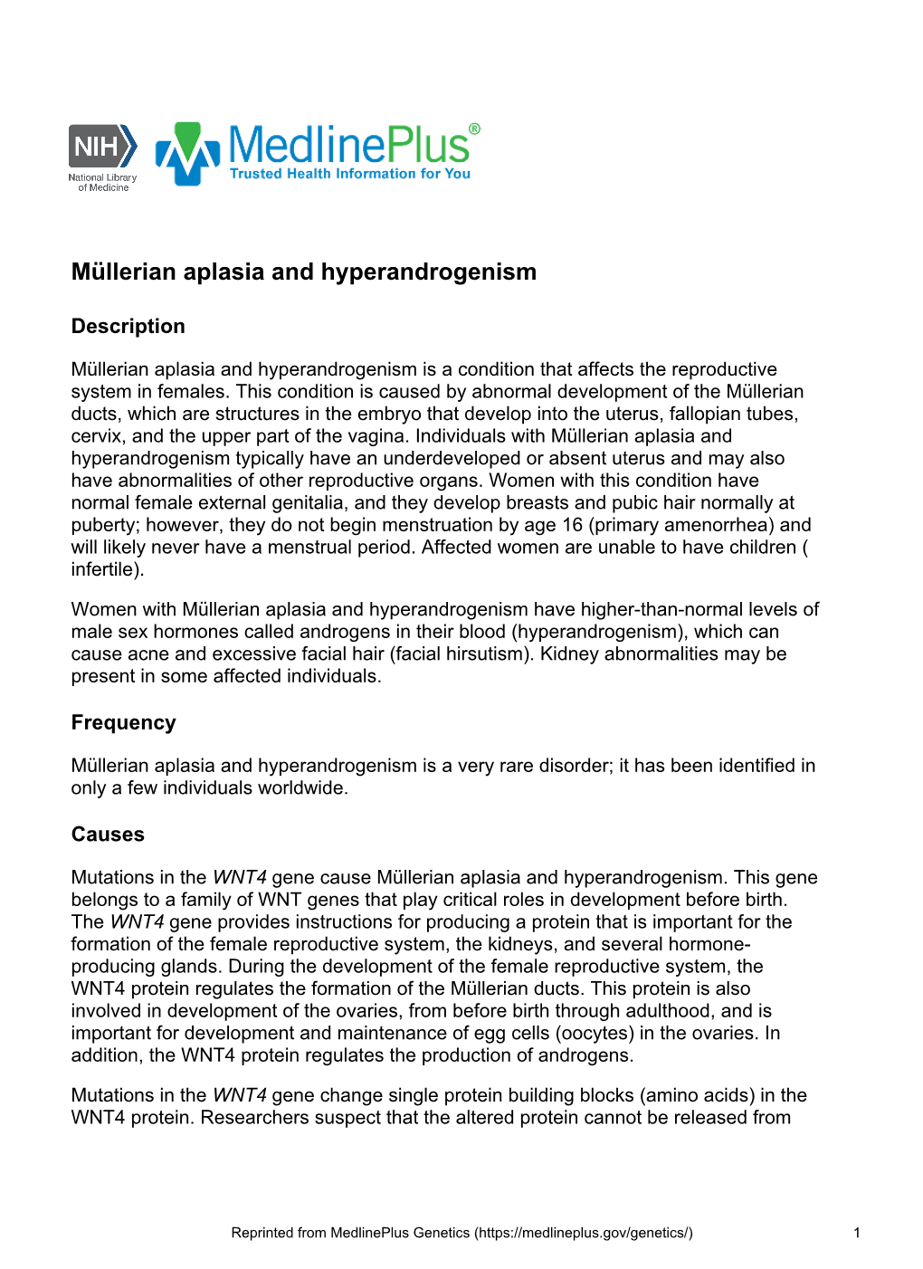 Müllerian Aplasia and Hyperandrogenism