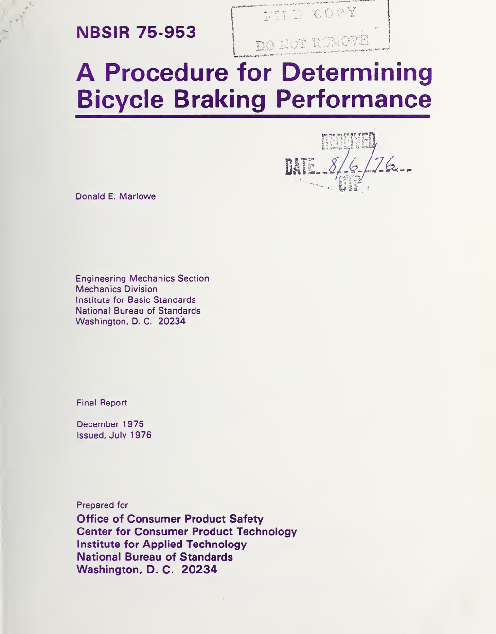 A Procedure for Determining Bicycle Braking Performance