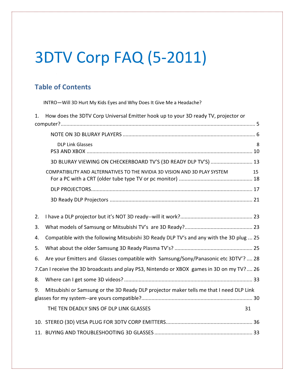 3DTV Corp FAQ (5-2011)