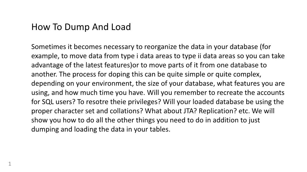 How to Dump and Load