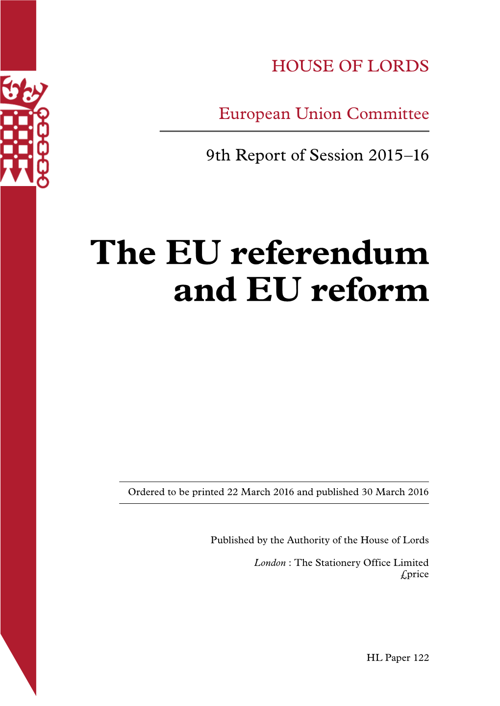 The EU Referendum and EU Reform