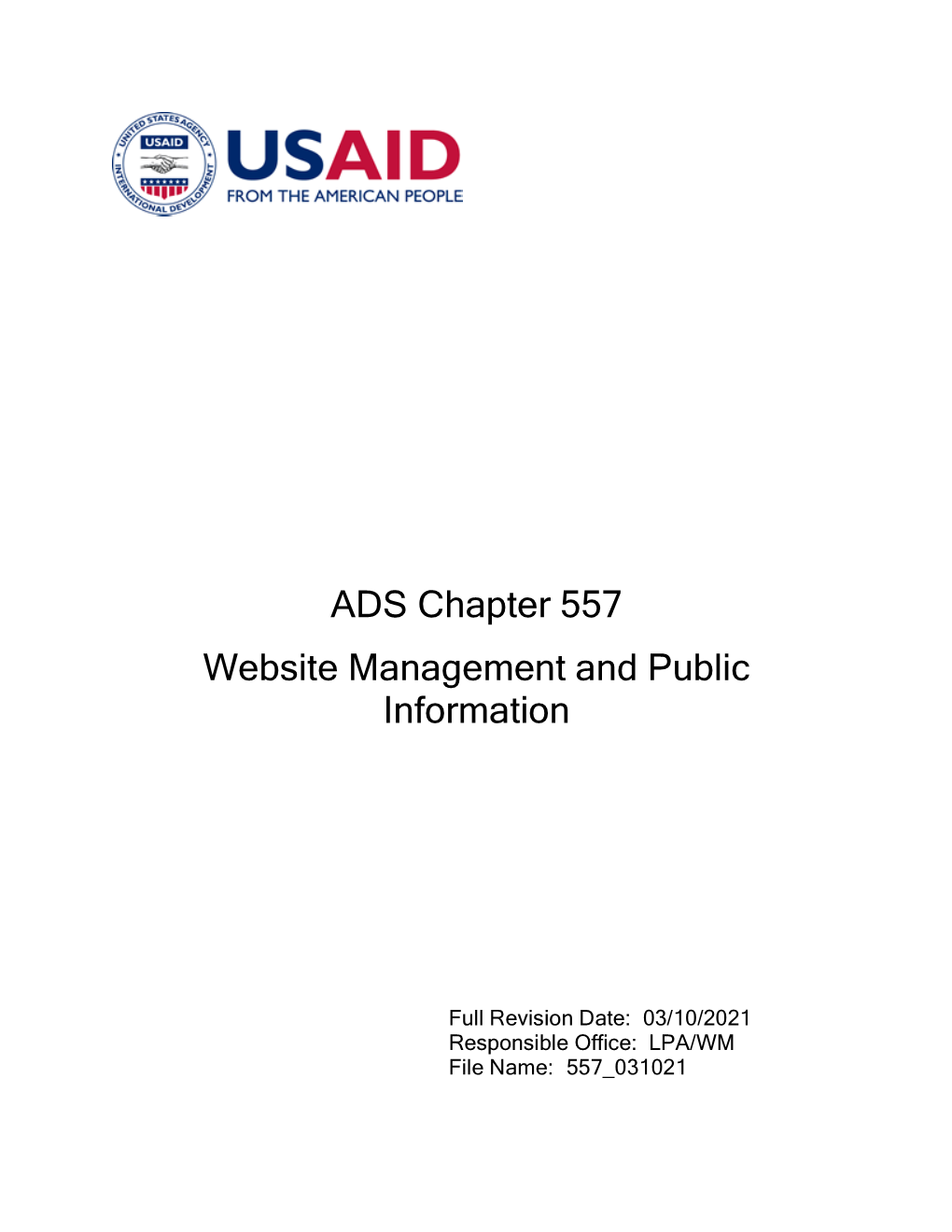 ADS Chapter 557 Website Management and Public Information