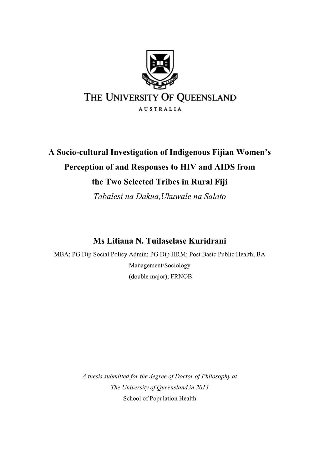 A Socio-Cultural Investigation of Indigenous Fijian Women's