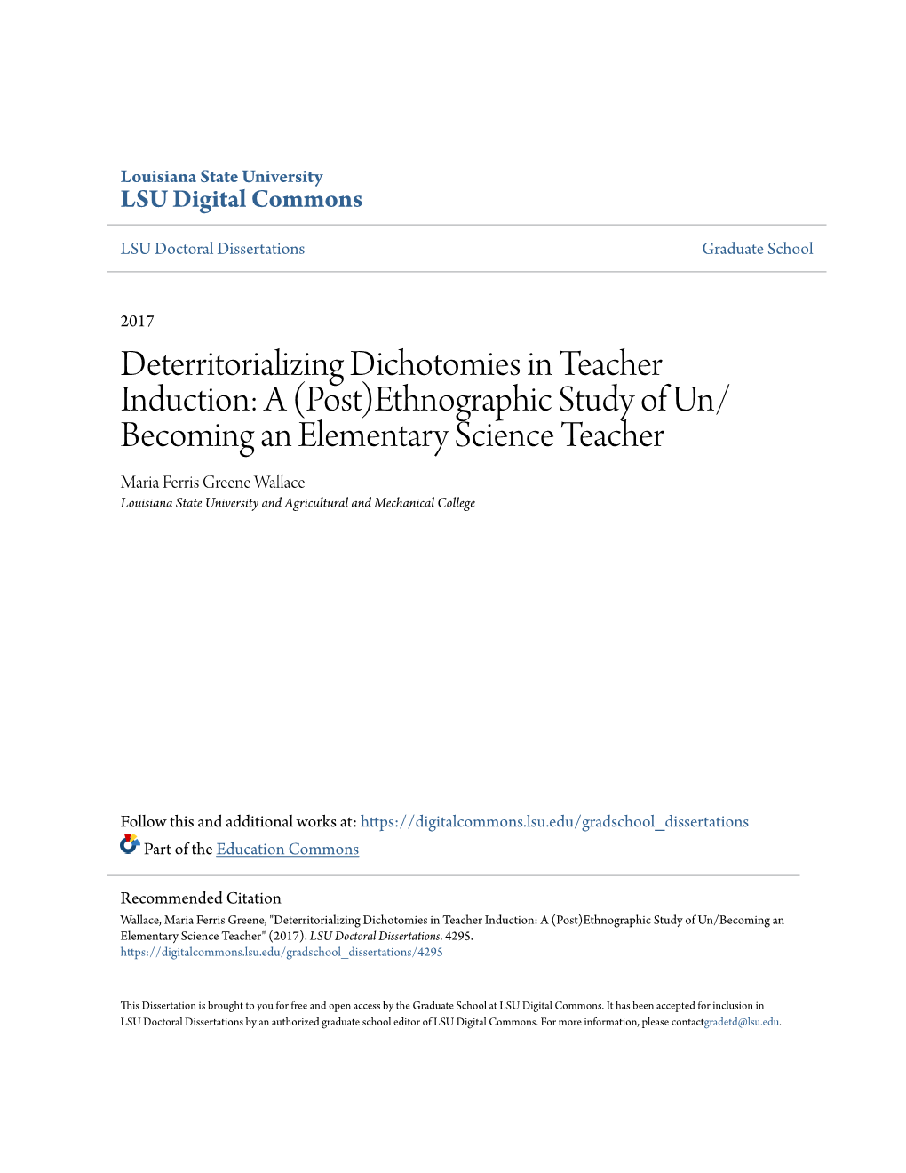 Ethnographic Study of Un/Becoming an Elementary Science Teacher" (2017)