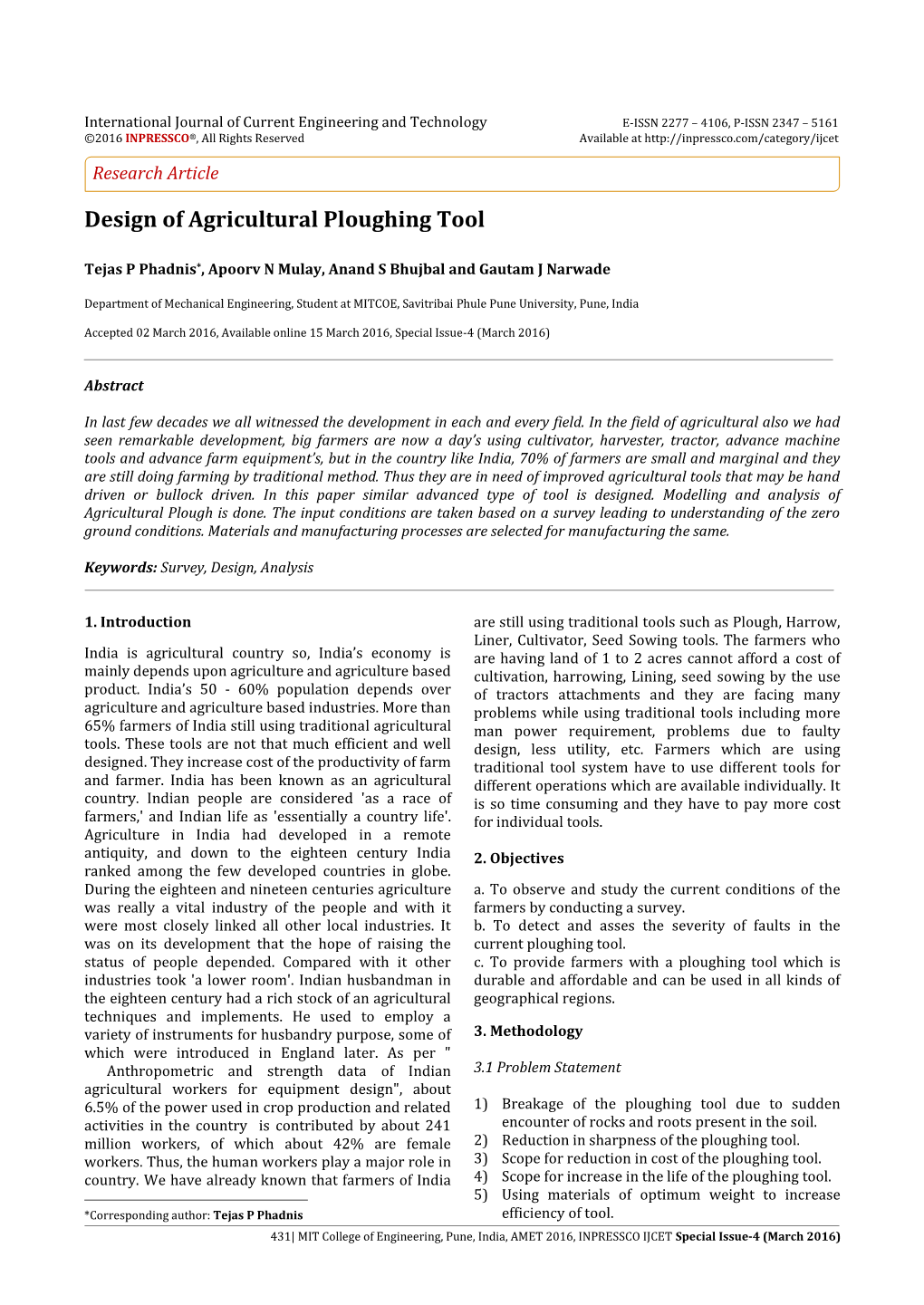 Design of Agricultural Ploughing Tool