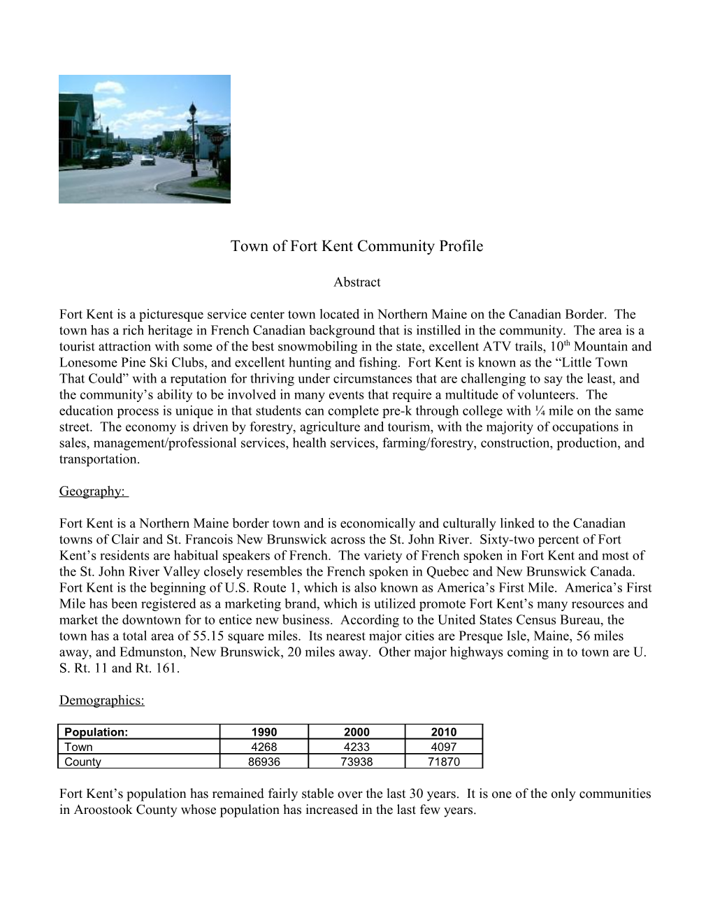 Town of Fort Kent Community Profile