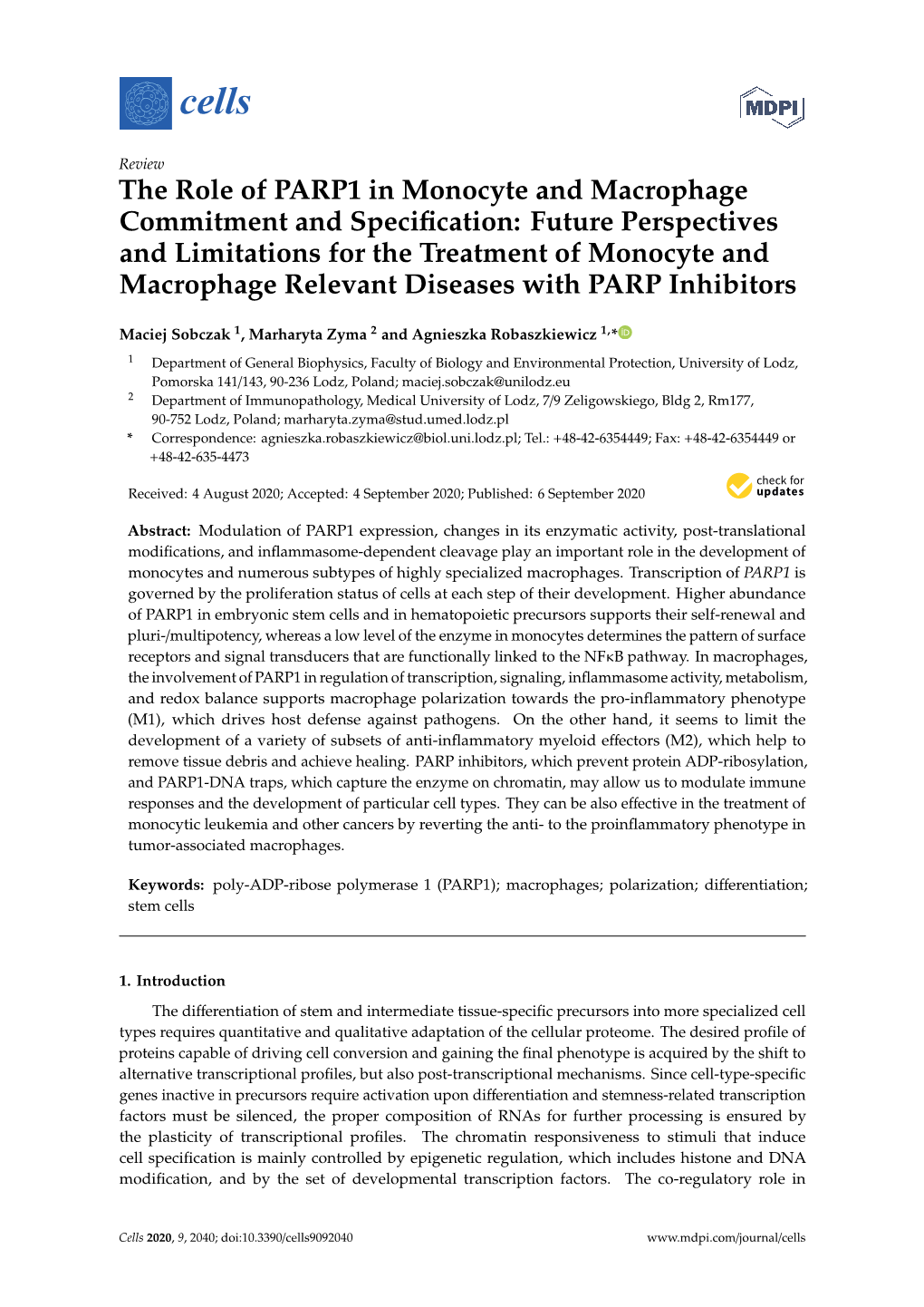 The Role of PARP1 in Monocyte and Macrophage