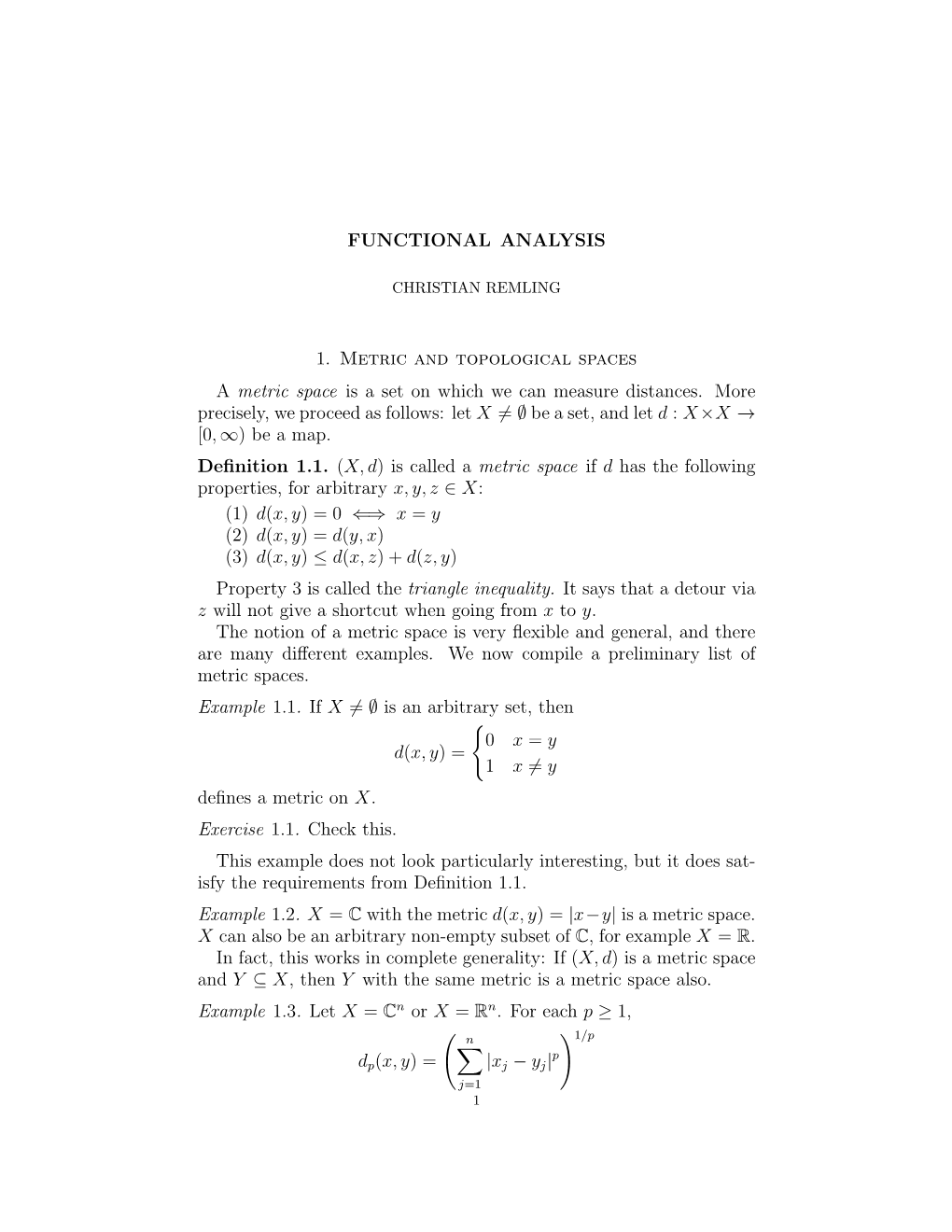 FUNCTIONAL ANALYSIS 1. Metric and Topological Spaces A