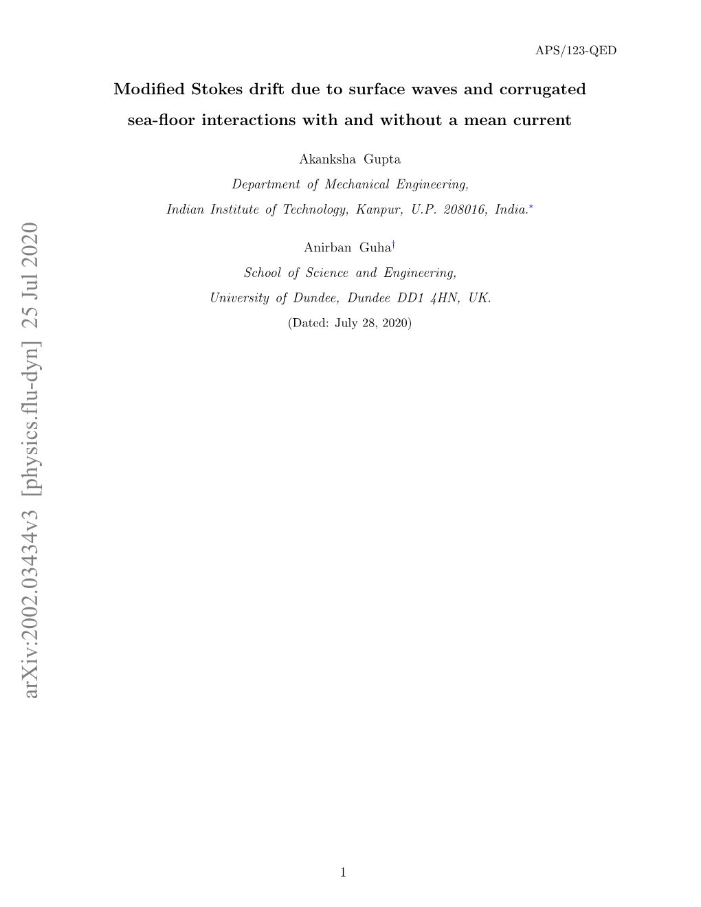 Arxiv:2002.03434V3 [Physics.Flu-Dyn] 25 Jul 2020