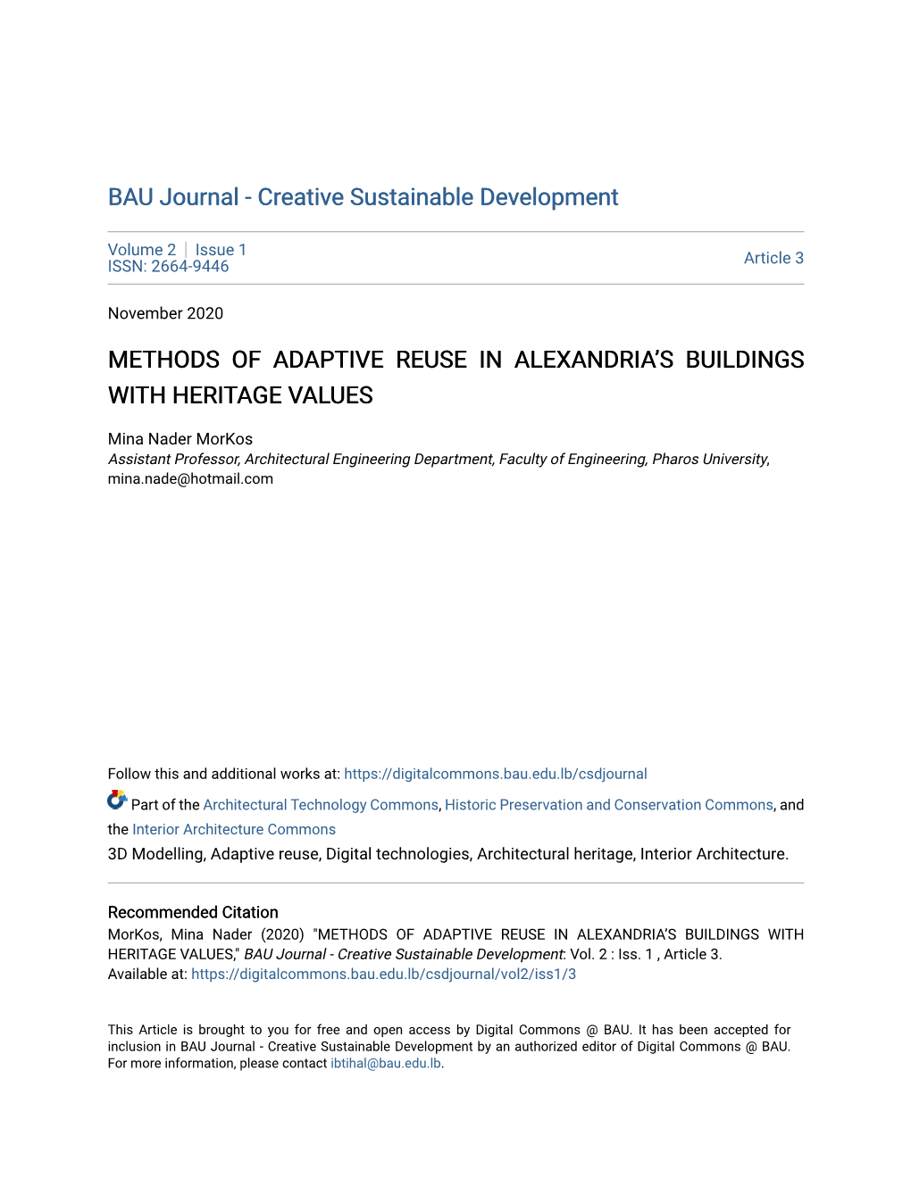 Methods of Adaptive Reuse in Alexandria's Buildings With