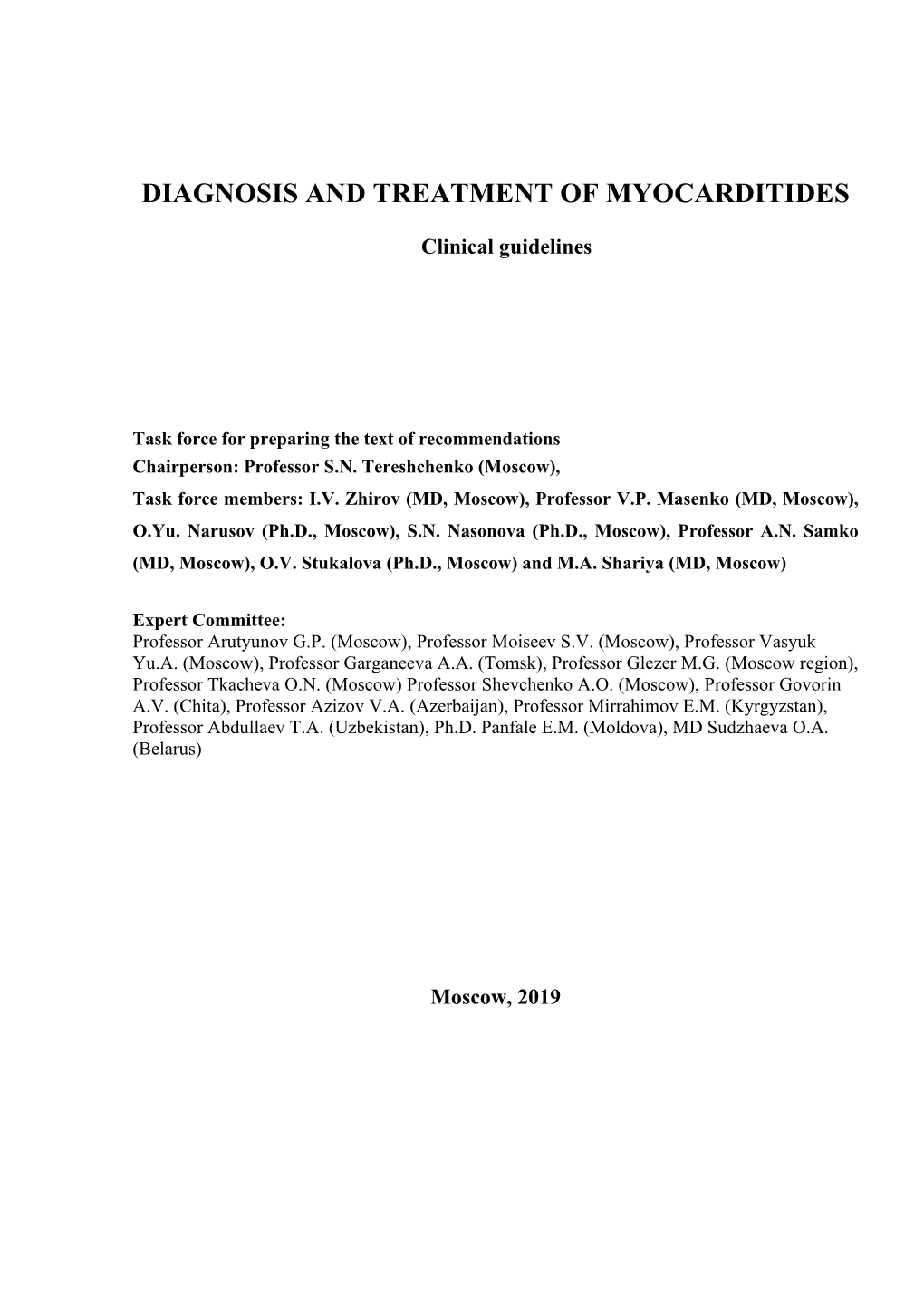 Diagnosis and Treatment of Myocarditides