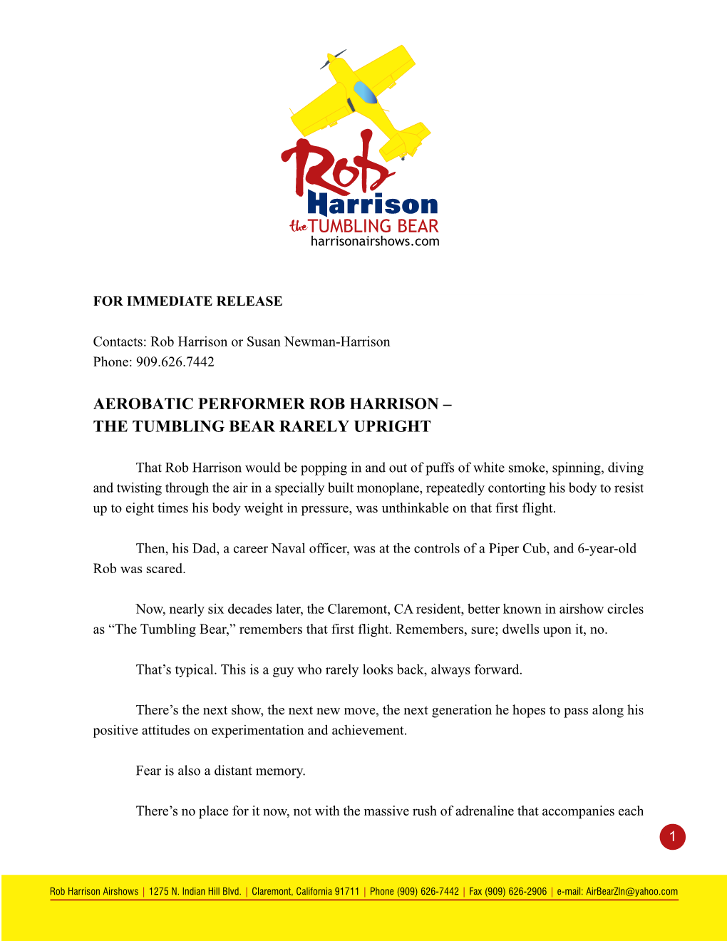 Rob Harrison Press Release