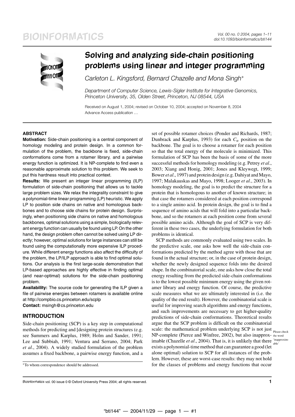 BIOINFORMATICS Doi:10.1093/Bioinformatics/Bti144