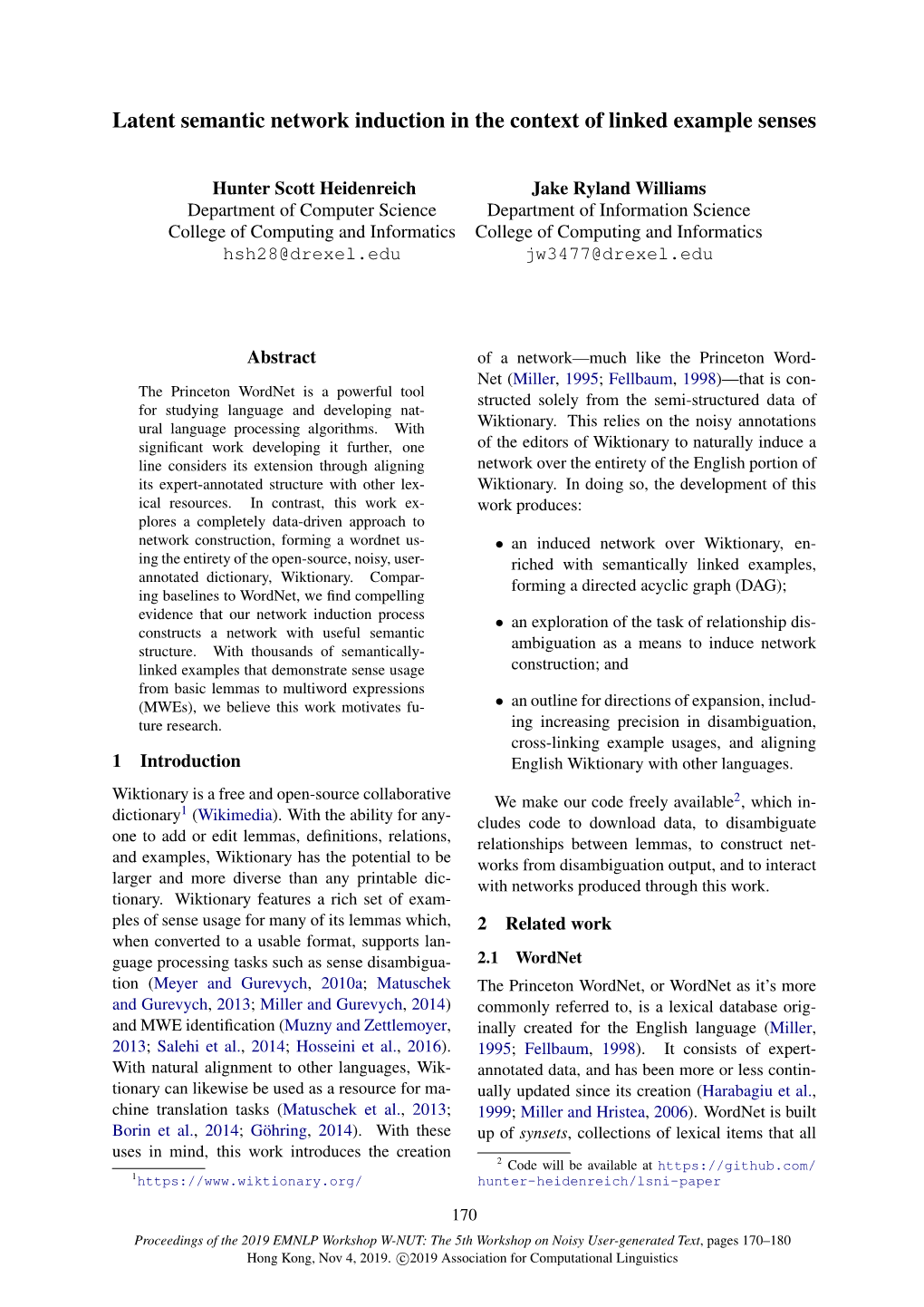 Latent Semantic Network Induction in the Context of Linked Example Senses