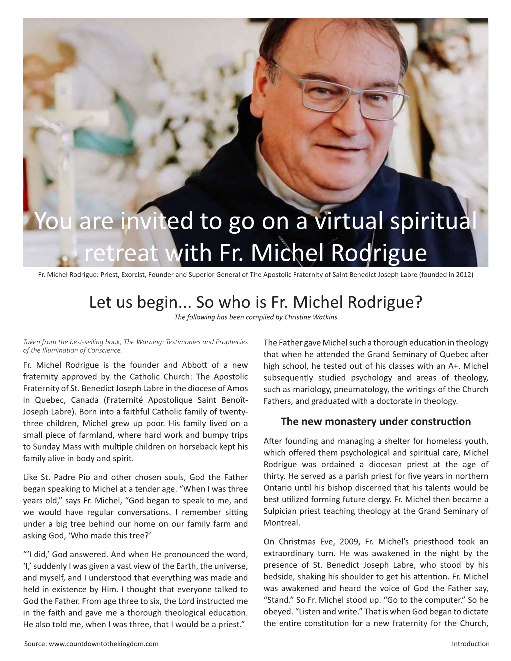 You Are Invited to Go on a Virtual Spiritual Retreat with Fr. Michel Rodrigue Fr