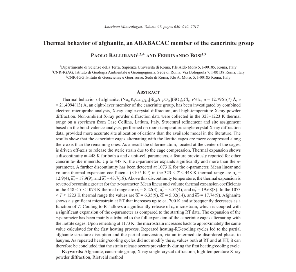 Thermal Behavior of Afghanite, an ABABACAC Member of the Cancrinite Group