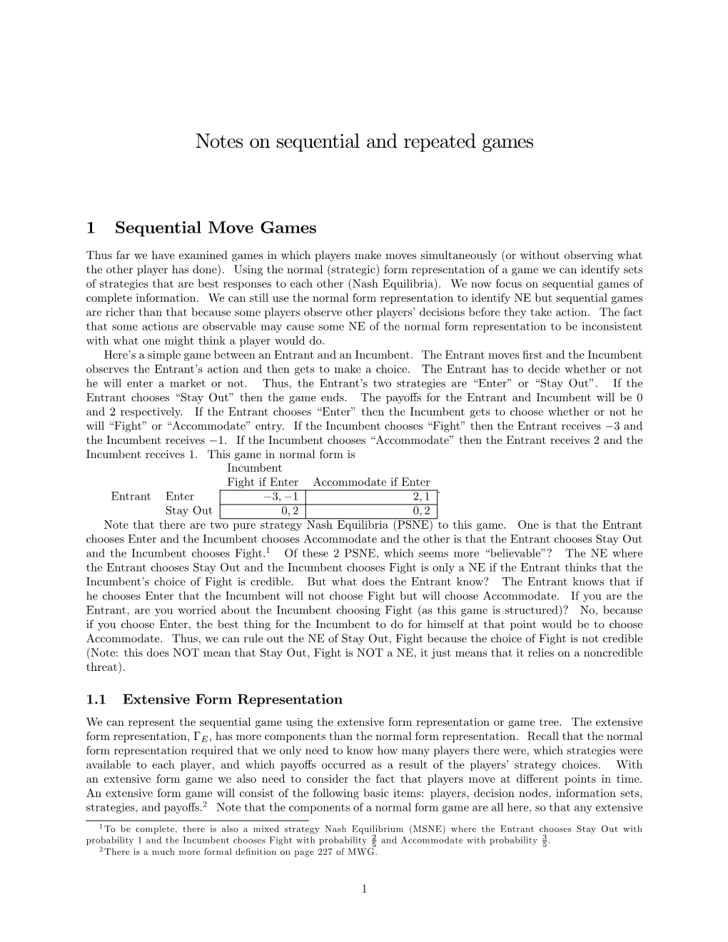 Notes on Sequential and Repeated Games